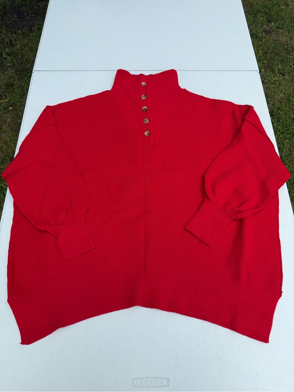 Women's Red Button-Front Turtleneck Sweater